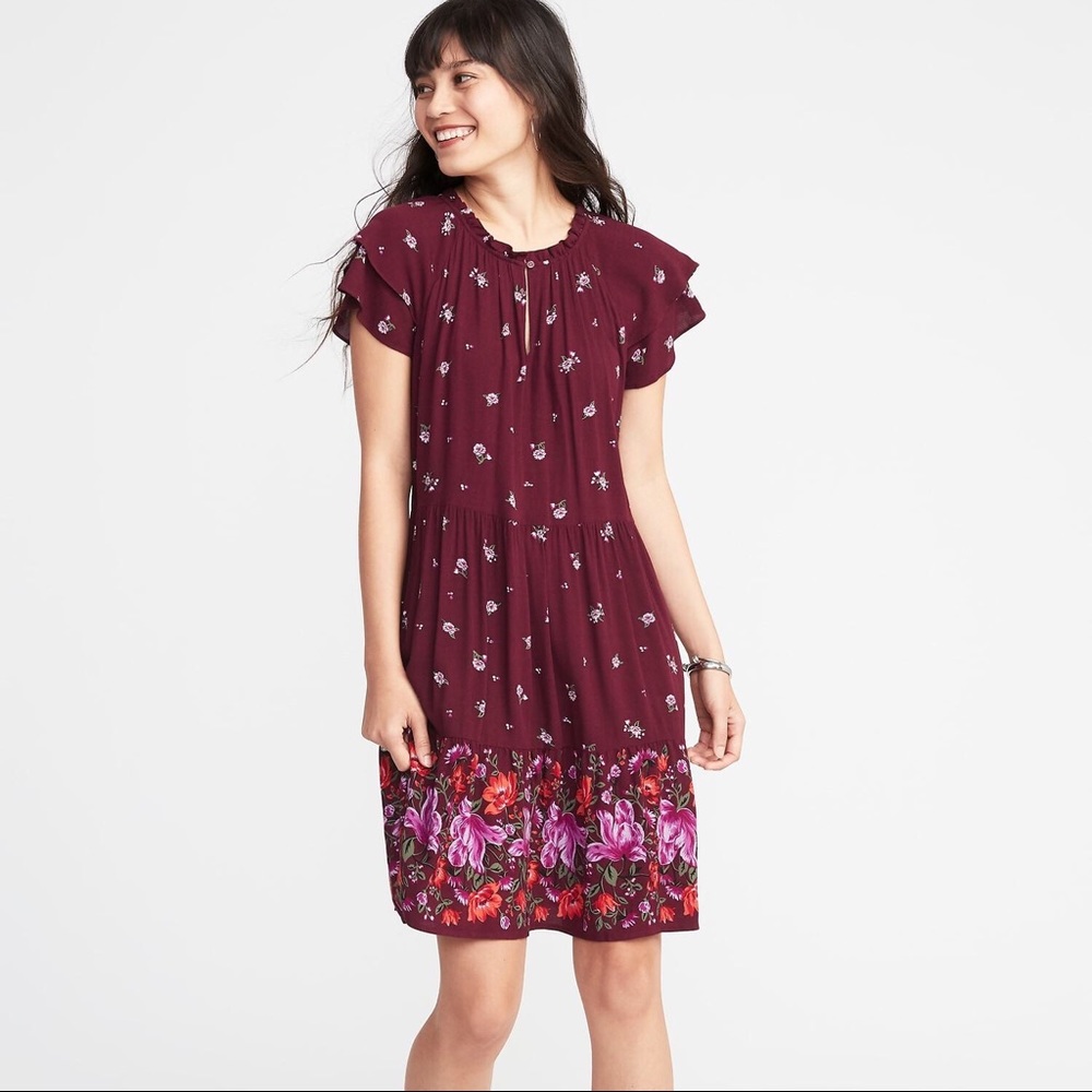 NWT Cute Floral Burgundy Dress
